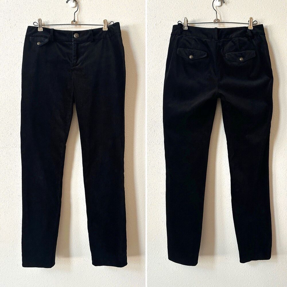 Rugby Ralph Lauren Black Velvet Slim Pants Women’s 4 Gold Crest Buttons VTG Y2K